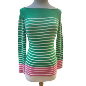 Lilly Pulitzer XS Sweater Pink Green & White Maria Sweater Boat Neck Preppy